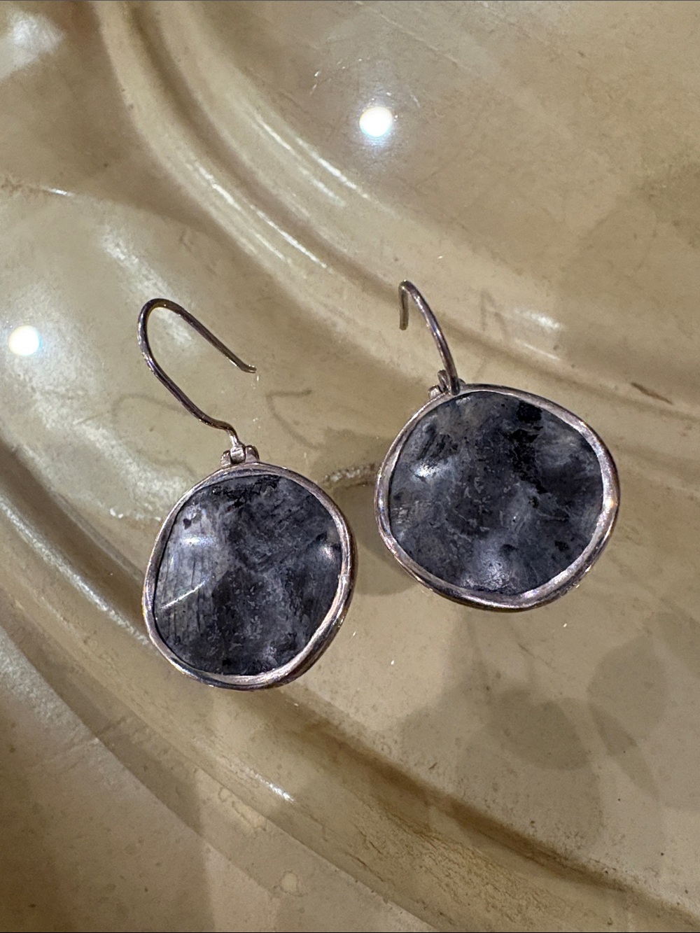 Silpada Wavy Feldsbar Earrings W1876 Dark Gray Stone Drop Earrings